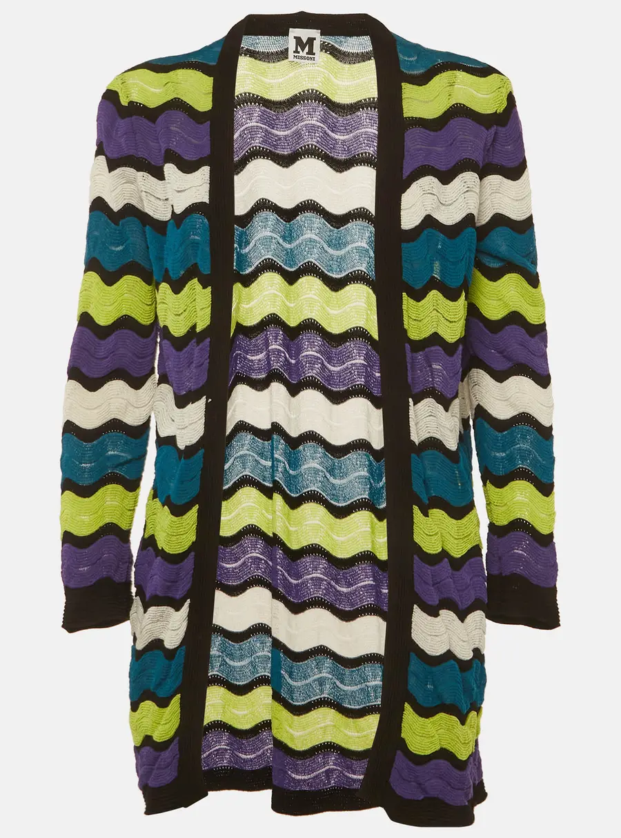 M Missoni Multicolor Chevron Knit Open Front Cardigan L