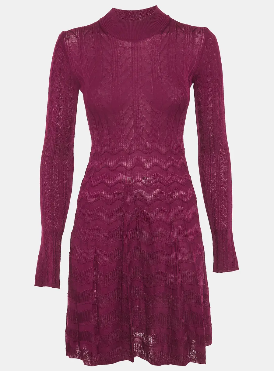 M Missoni Purple Crochet Knit Long Sleeve Mini Dress S