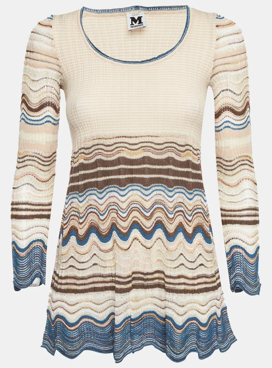 M Missoni Pink/Blue Lurex Rib Knit Flared Top S