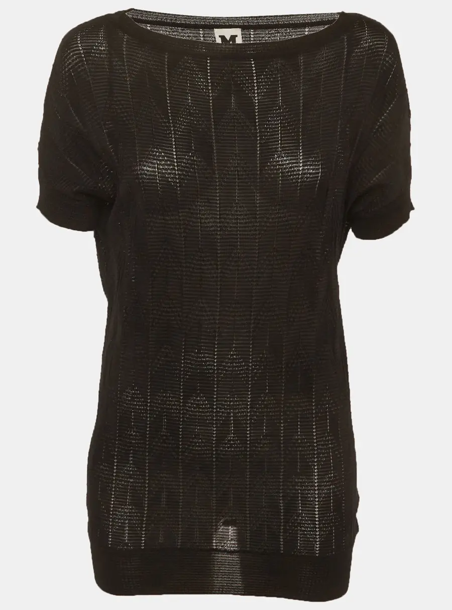 M Missoni Black Jacquard Knit Mesh Short Sleeve Top S
