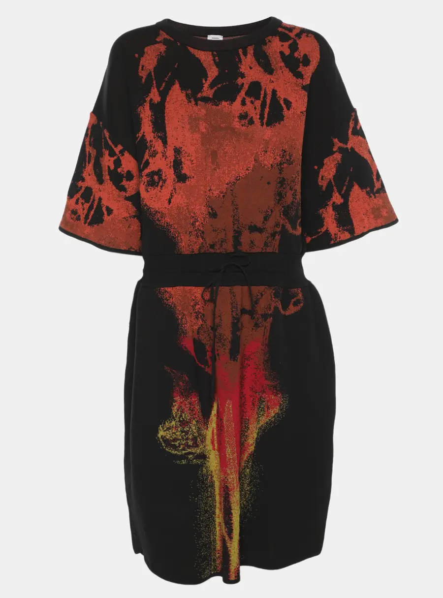 M Missoni Black Multicolor Abstract Print Jersey Drawstring Midi Dresses L