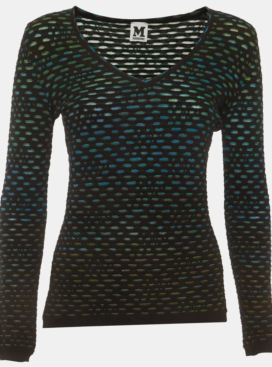 M Missoni Black/Green Knit V-Neck Top S