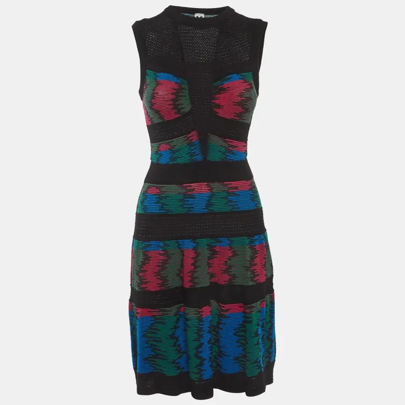 M Missoni Multicolor Jacquard Knit Mesh Detail Mini Dress S
