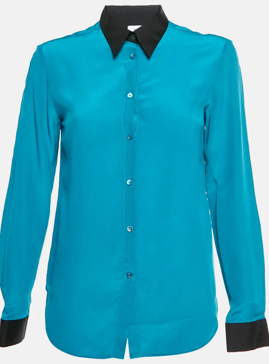 M Missoni Teal Blue/Black Chiffon and Cotton Long Sleeves Shirt S