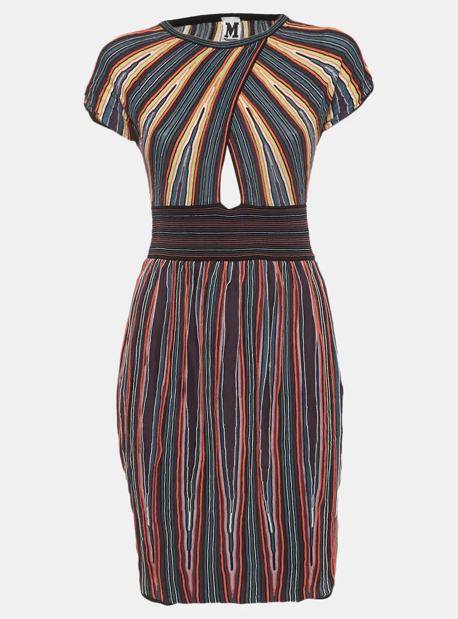 M Missoni Multicolor Striped Knit Criss-Cross Mini Dress M