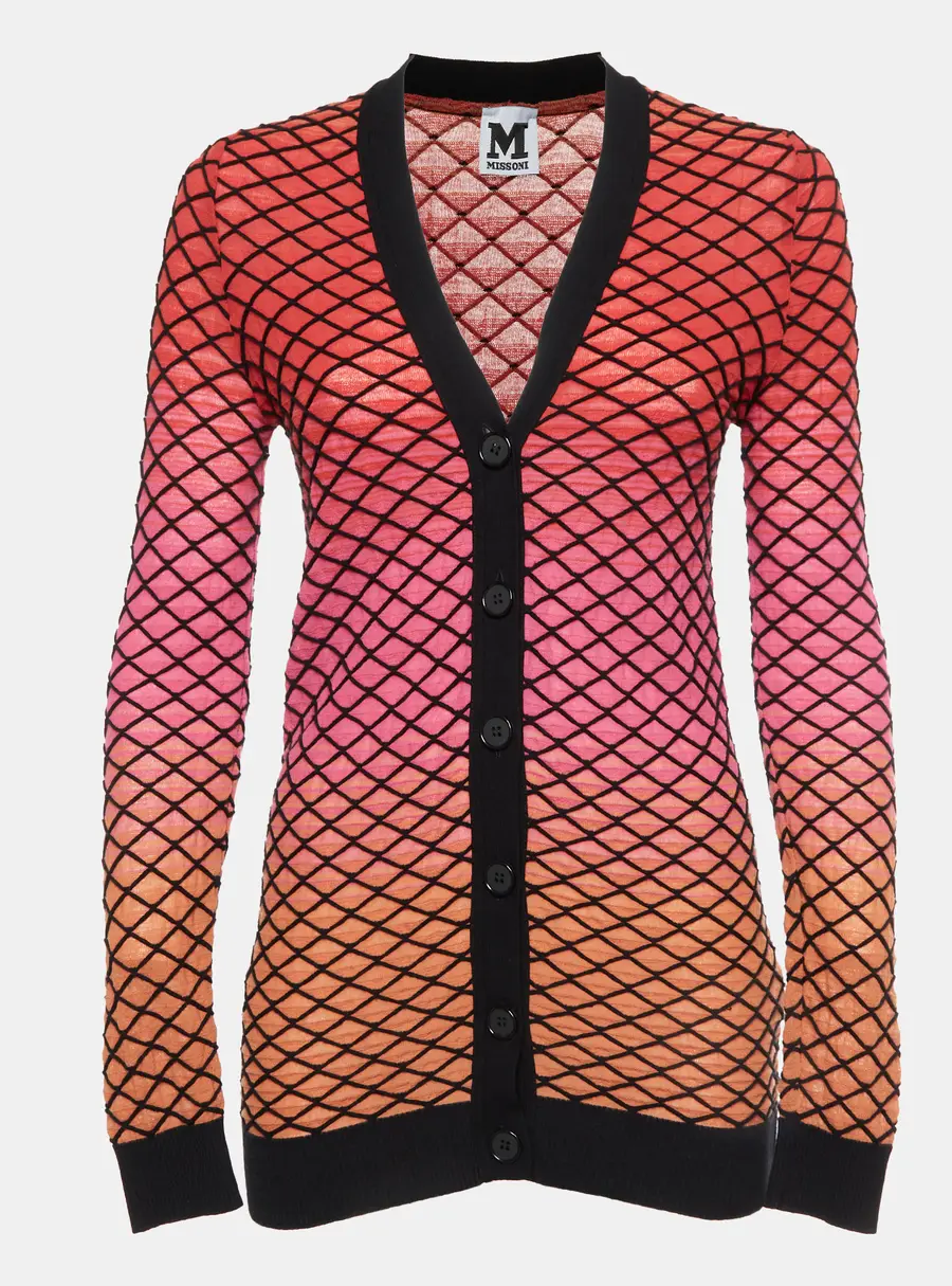 M Missoni Ombre Pink Criss Cross Knit V-Neck Cardigan M