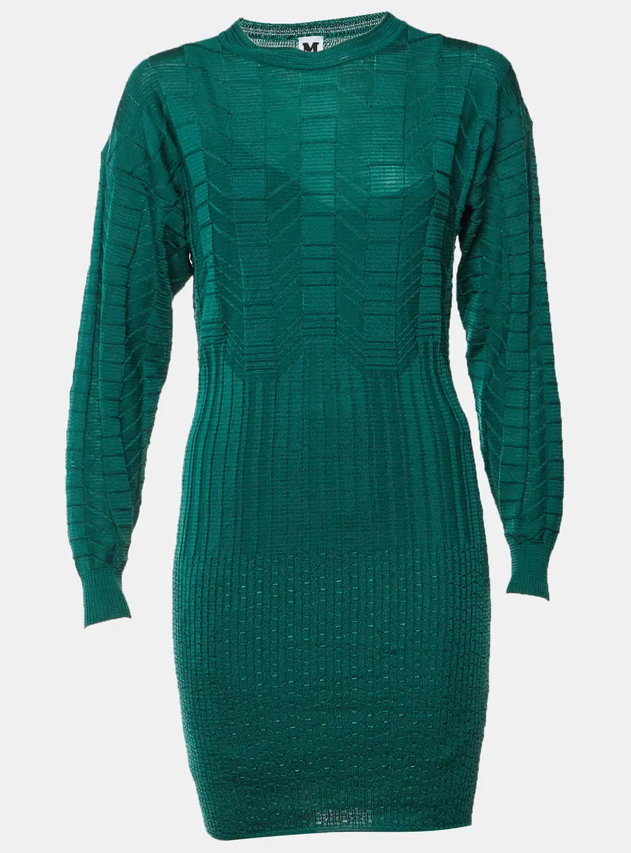 M Missoni Green Rib Knit Fitted Mini Dress S