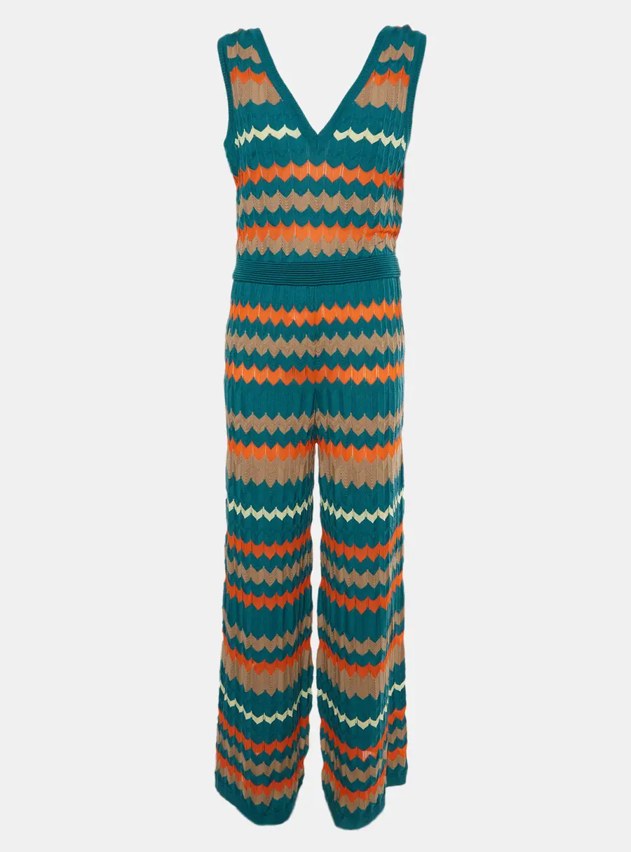M Missoni Multicolour Crochet Knit Wool Blend Wide-Leg Jumpsuit L