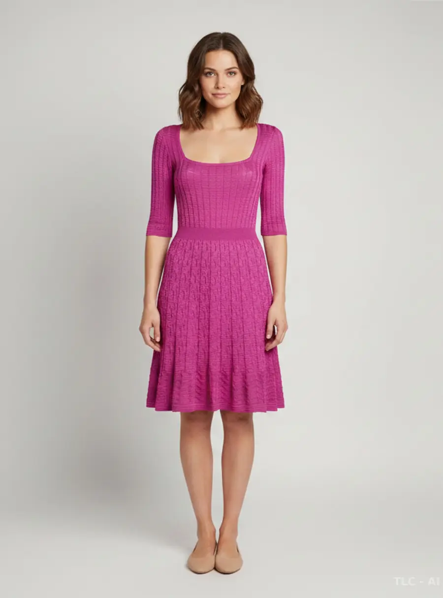 M Missoni Pink Rib Knit Flared Mini Dress M