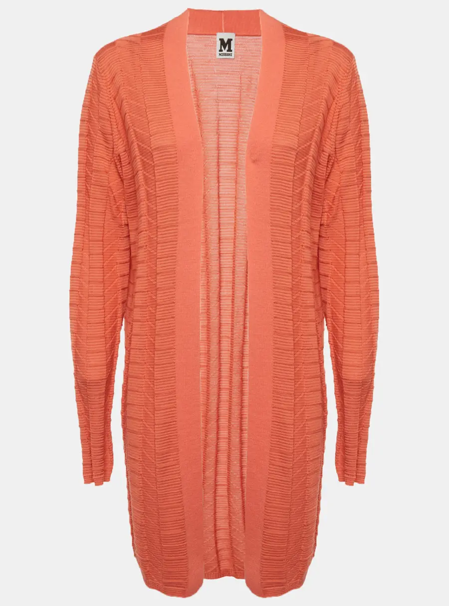 M Missoni Orange Textured Wool Blend Knit Cardigan XL