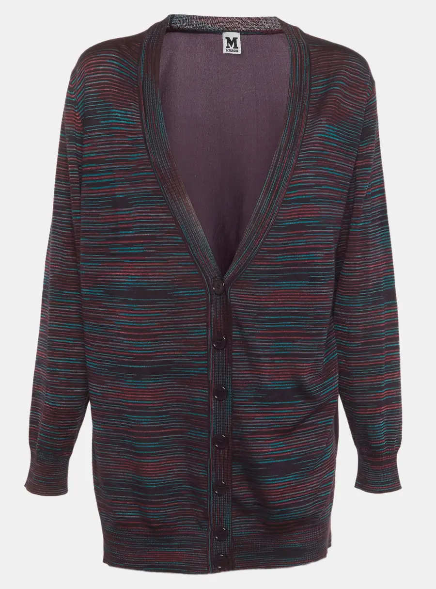 M Missoni Multicolour Knit and Silk Button Front Cardigan M