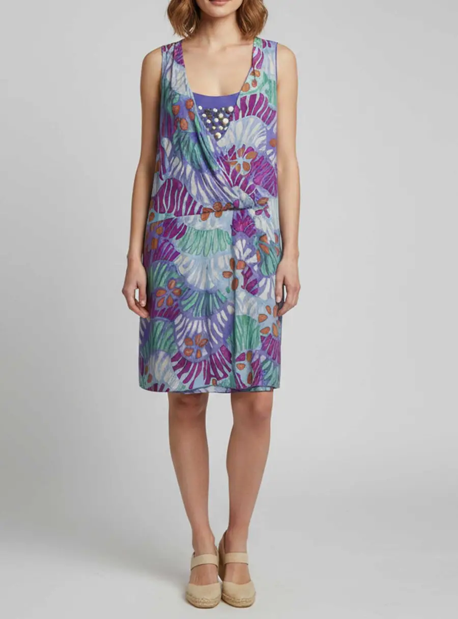 M Missoni Multicolor Print Crepe Sleeveless Draped Short Dress M