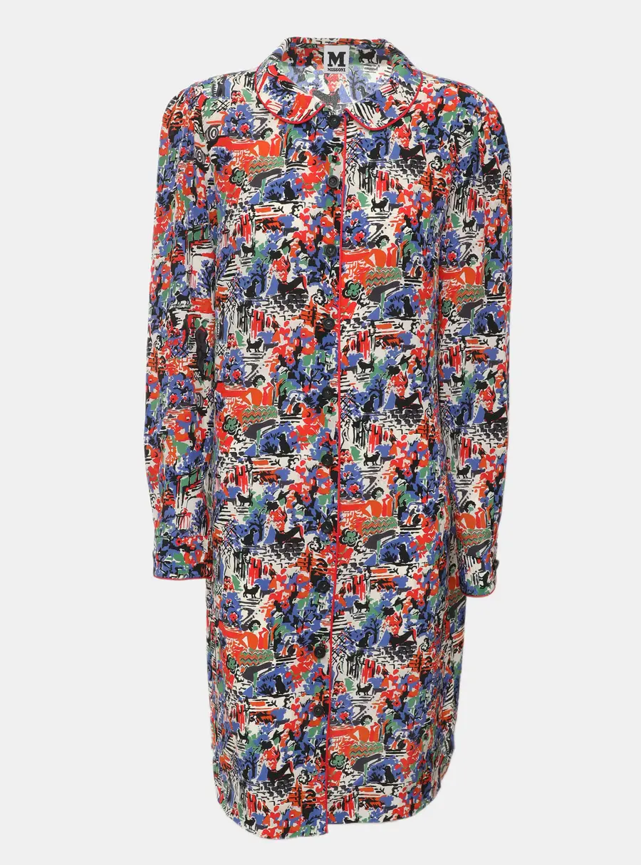 M Missoni Multicolor Printed Crepe Long Sleeve Midi Shirt Dress M