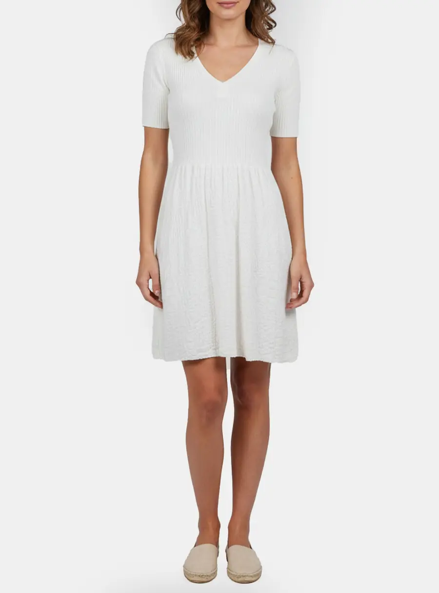 M Missoni White Patterned Cotton Knit Short Sleeve Dress S