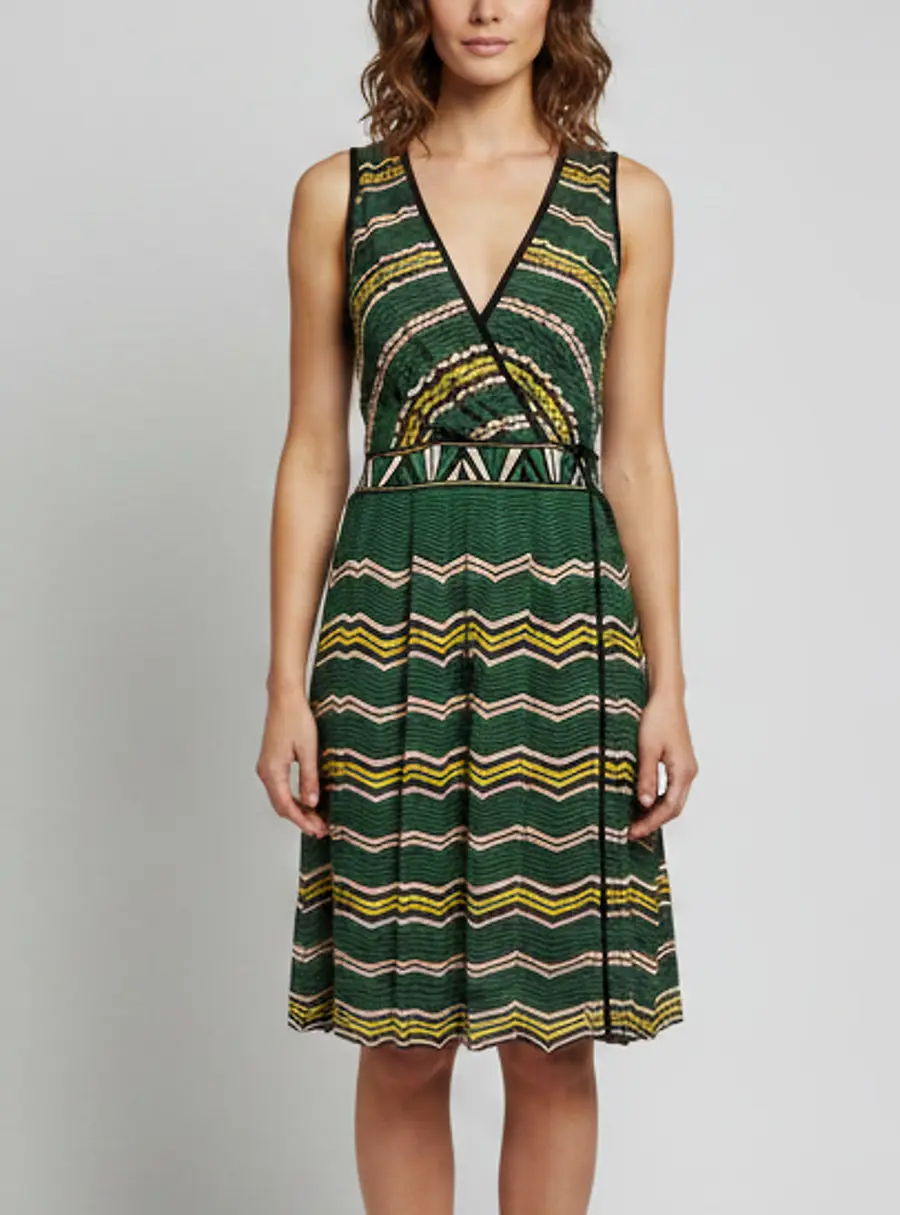 M Missoni Green Zig Zag Pattered Knit Mini Dress L