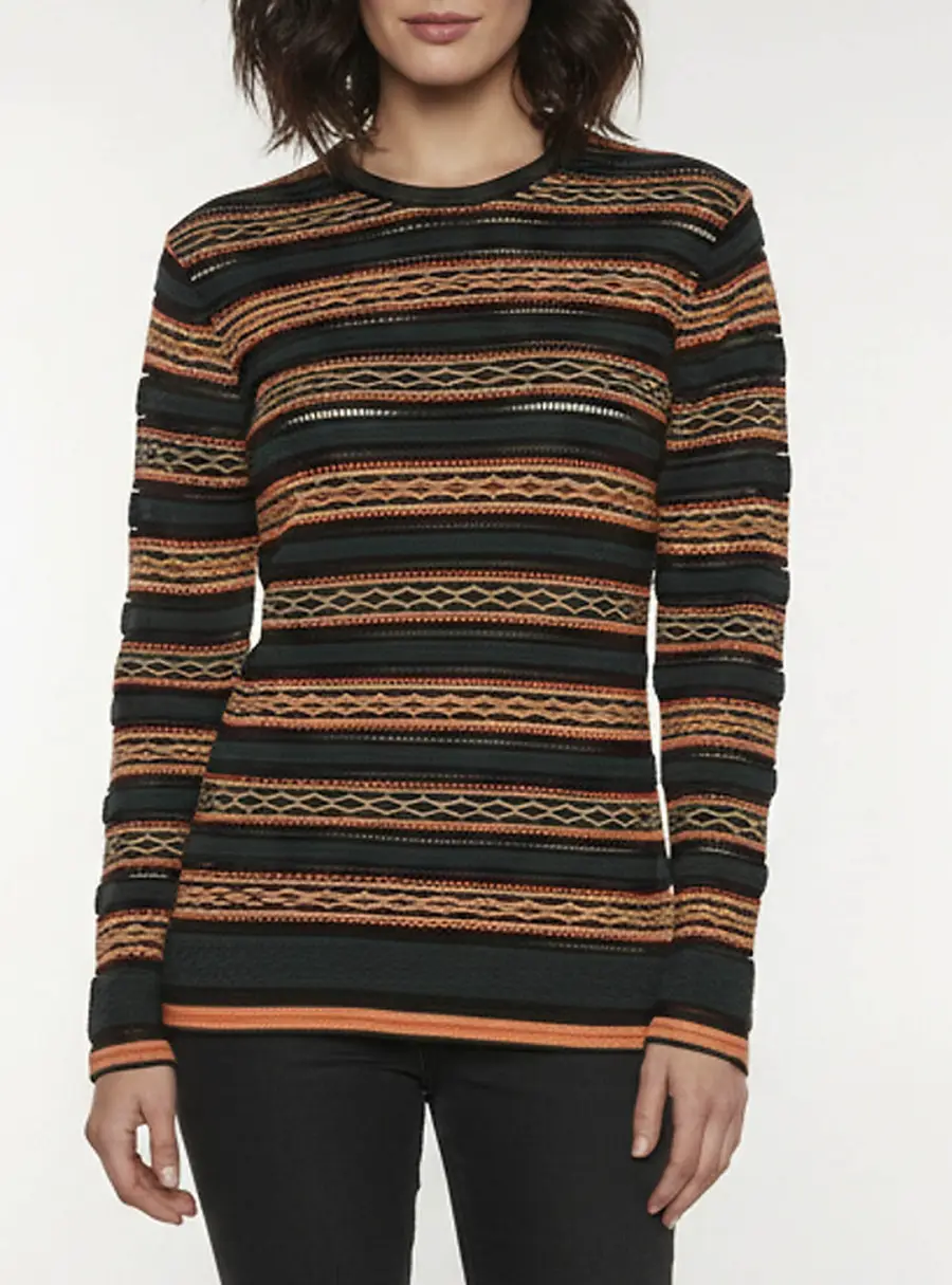M Missoni Green Striped Knit Long Sleeve Top L