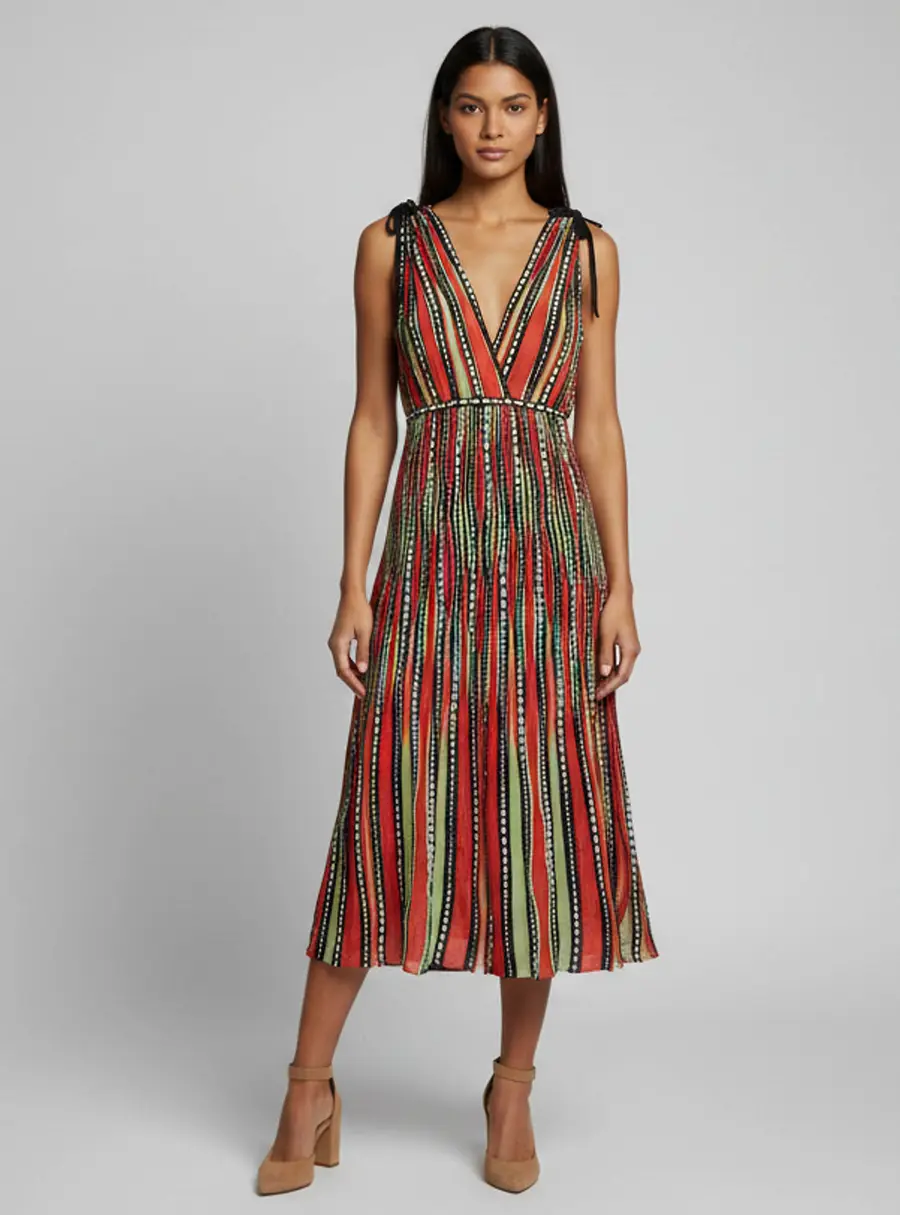 M Missoni Multicolour Alga and Bubble Pattern Knit Sleeveless Midi Dress XS