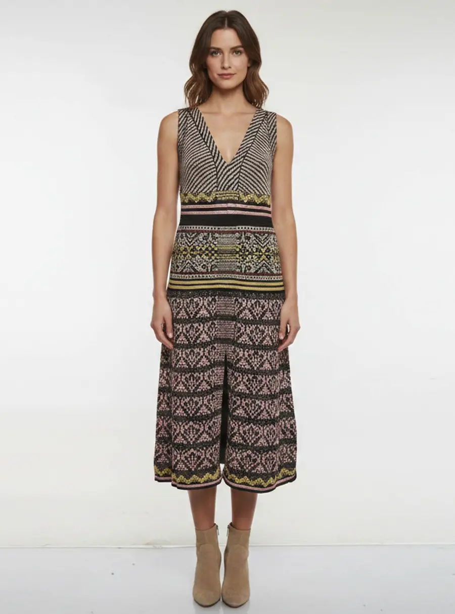 M Missoni Multicolor Geometric Lurex Knit Sleeveless Midi Dress XXL
