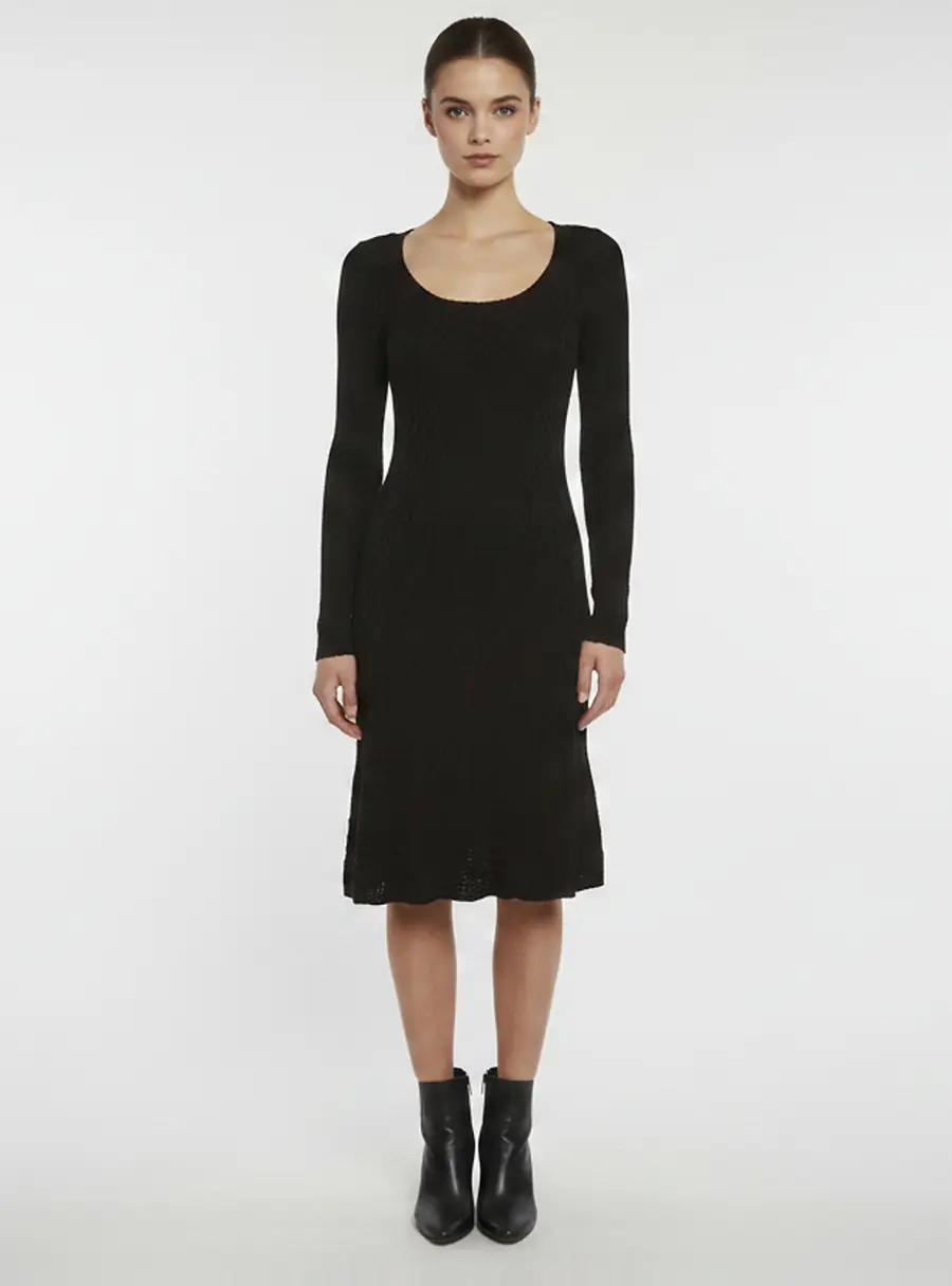 M Missoni Black Textured Pointelle Knit Long Sleeve Dress S