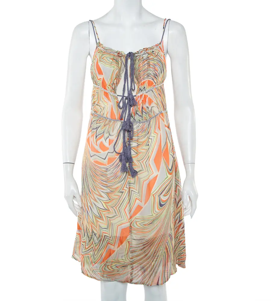 M Missoni Multicolor Printed Silk Sleeveless Tie Detail Midi Dress S