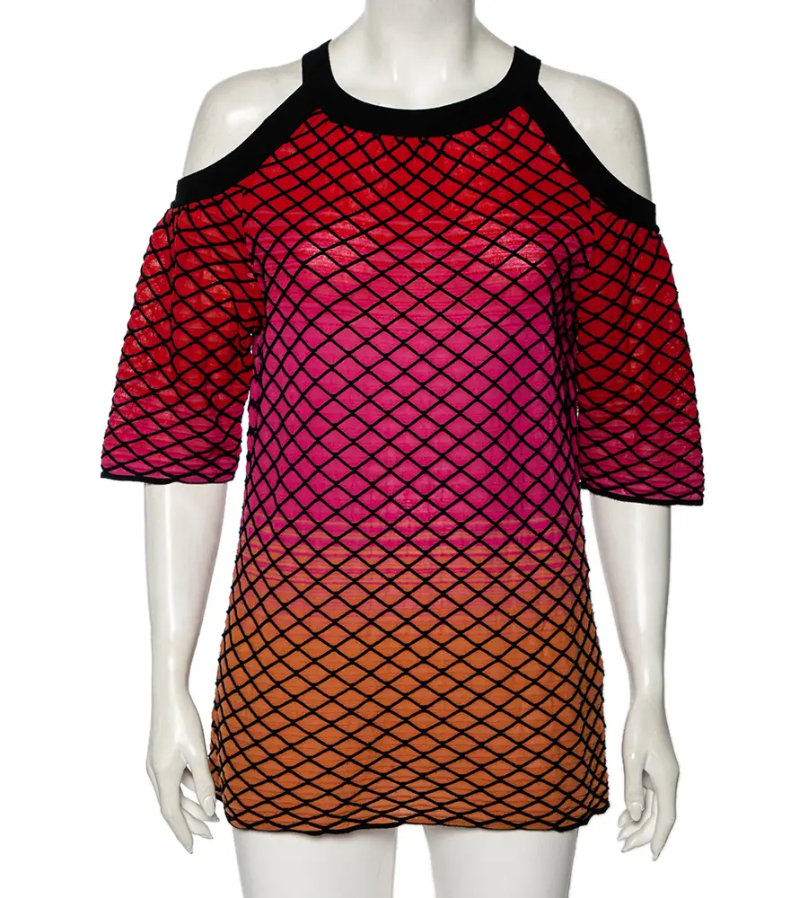 M Missoni Multicolor Textured Knit Cold Shoulder Top M