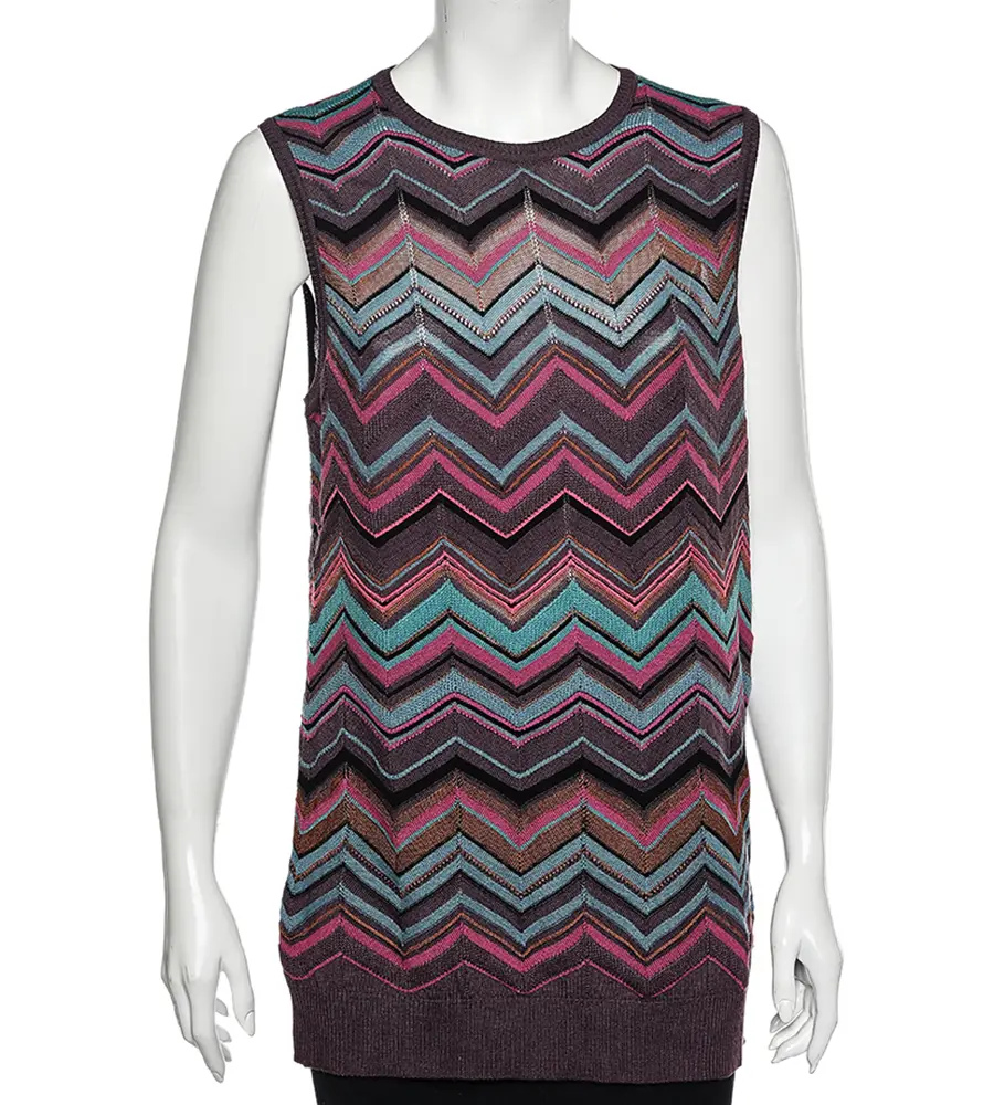 M Missoni Multicolored Perforated Knit Sleeveless Top XL