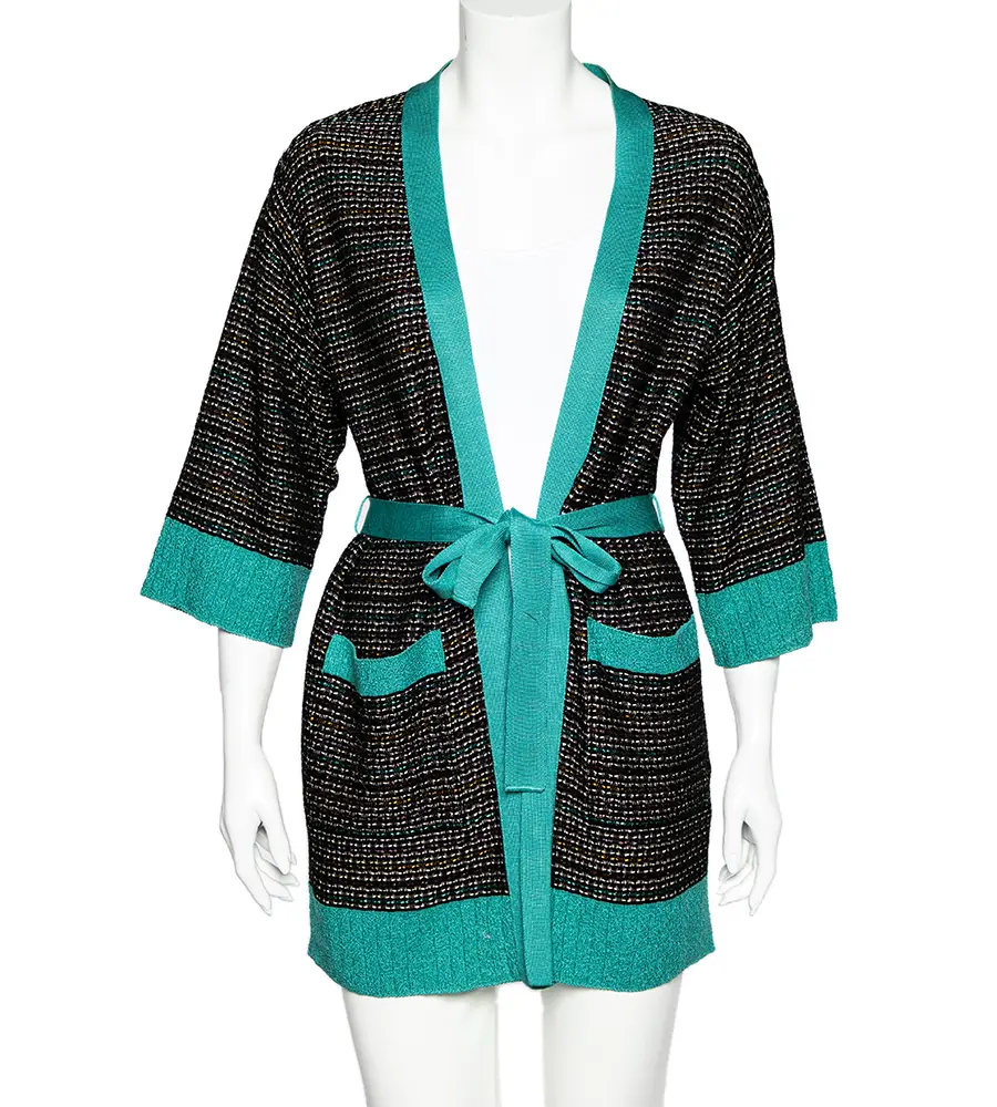 M Missoni Black Textured Knit Belted Cardigan M