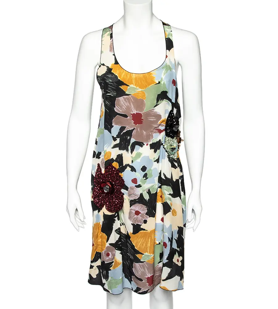 M Missoni Multicolor Floral Printed Silk Sequin Embellished Shift Dress M
