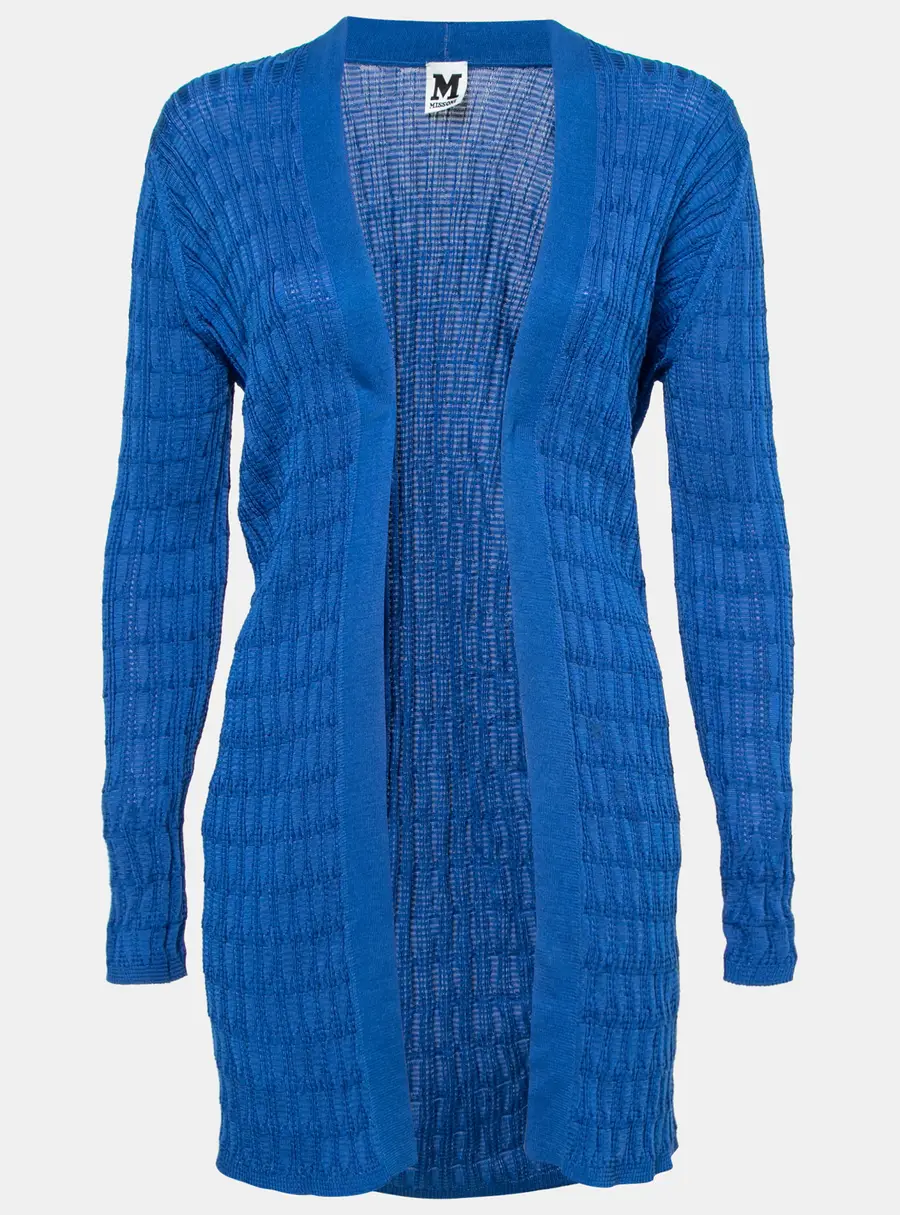M Missoni Blue Ribbed Knit Open Front Cardigan M