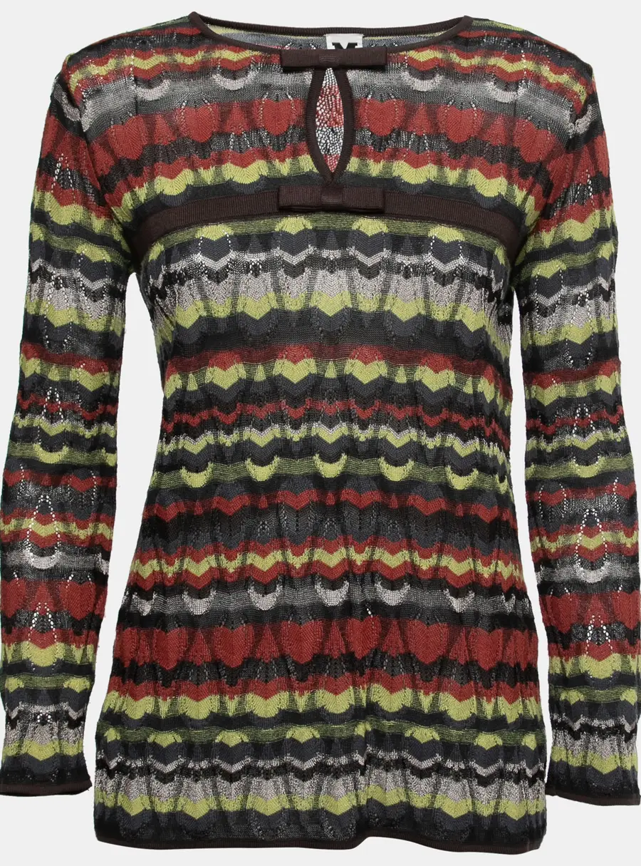 M Missoni Multicolor Patterned Knit Bow Detail Top S