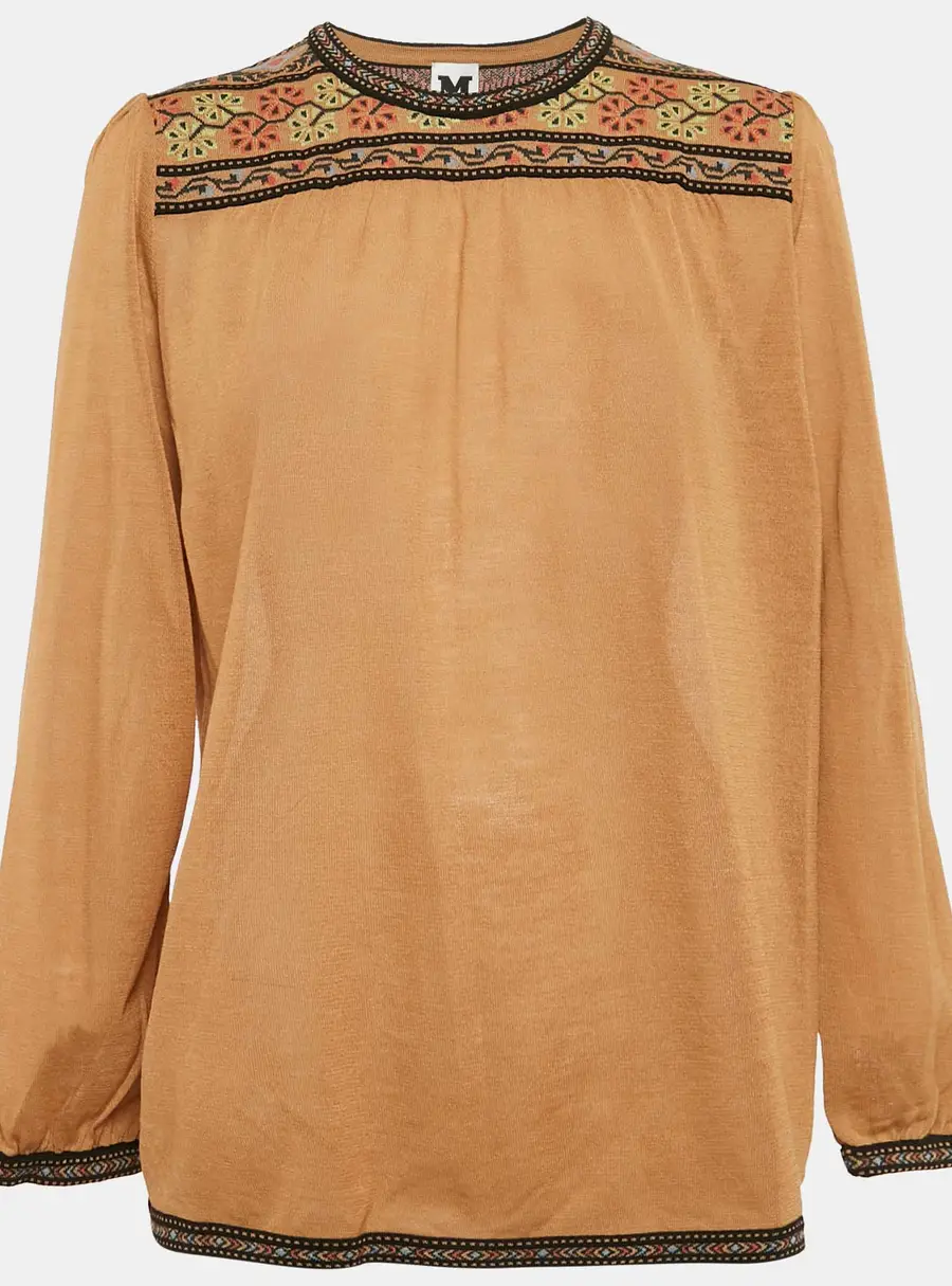 M Missoni Brown Wool Blend Patterned Knit Top S