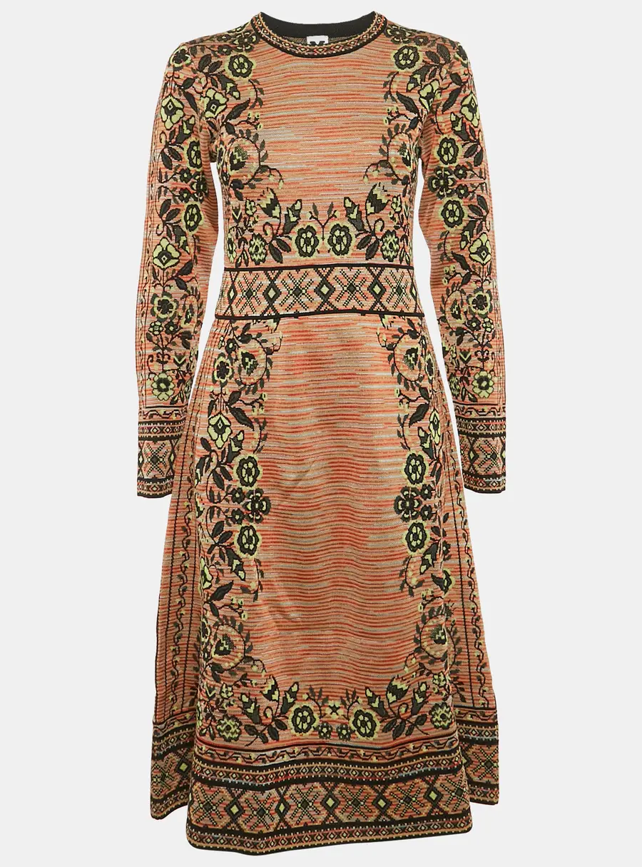 M Missoni Multicolor Patterned Knit Long Sleeve Midi Dress S