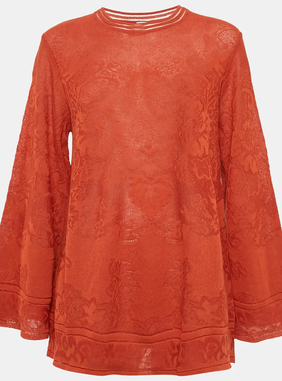 M Missoni Burnt Orange Floral Knit Long Sleeve Top L