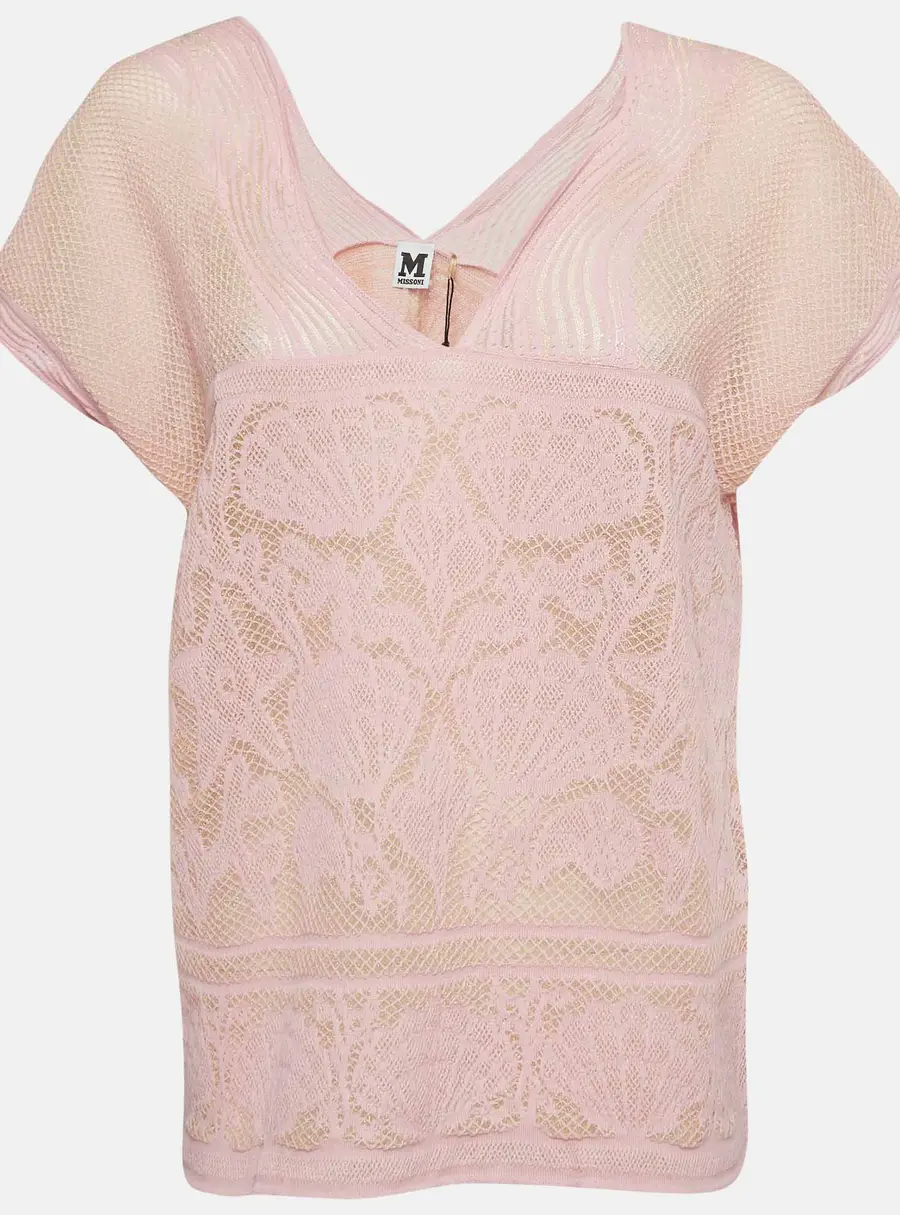 M Missoni Pink Patterned Lurex Knit Top L