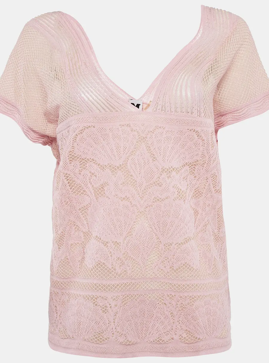 M Missoni Pink Floral Patterned Lurex Knit Top S