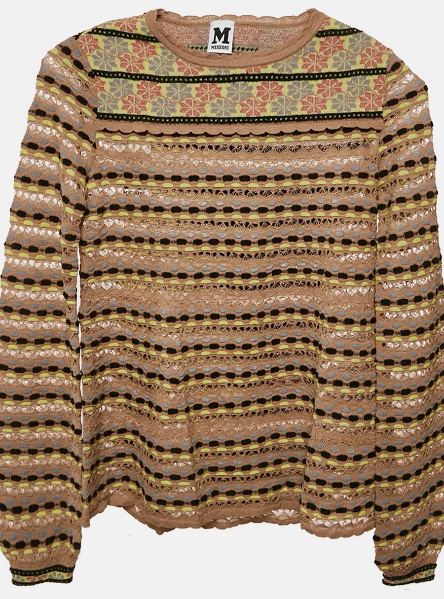 M Missoni Beige Pointelle Knit Long Sleeve Knit Top S