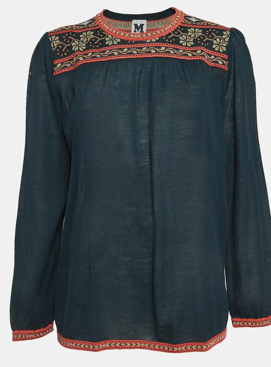 M Missoni Teal Green Floral Pattern Knit Long Sleeve Top S