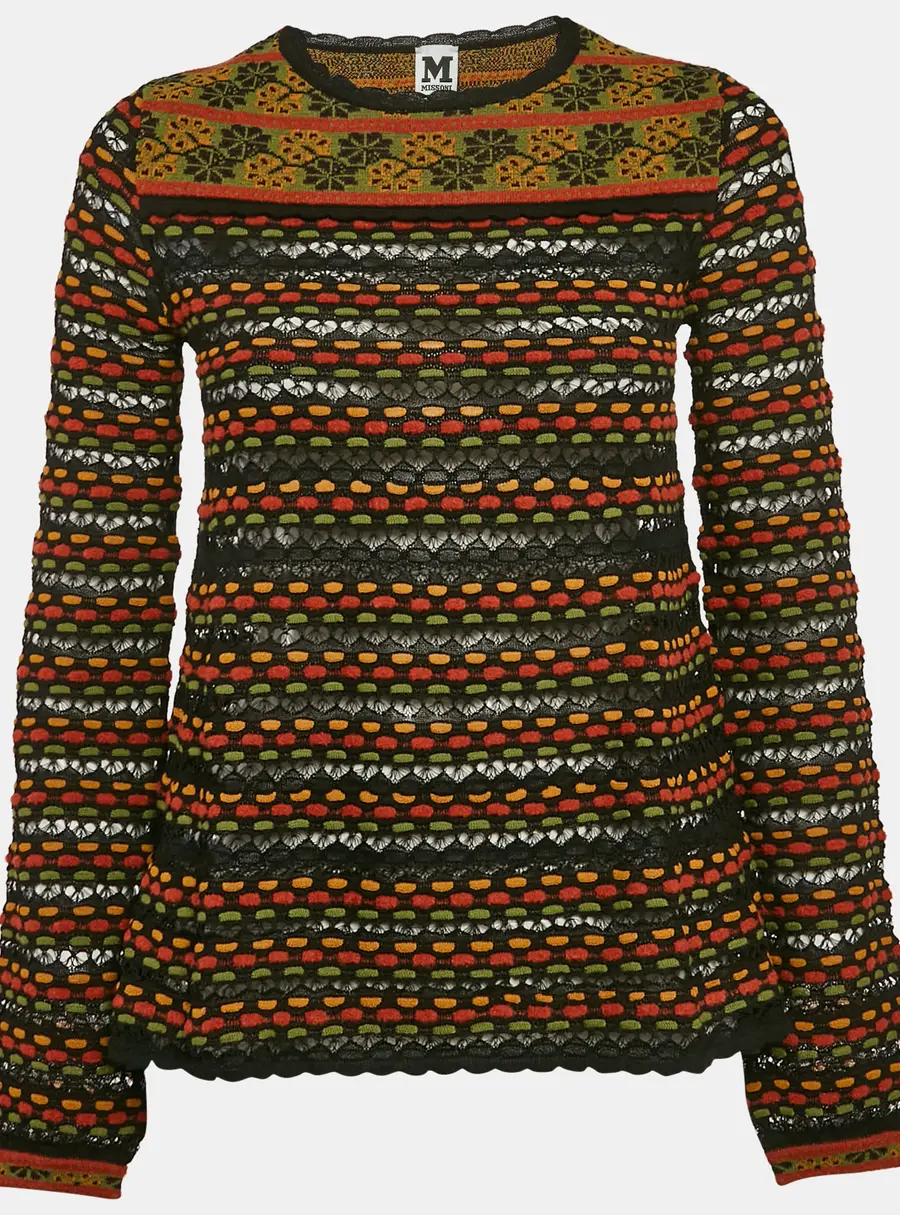 M Missoni Black/Orange Pointelle Knit Long Sleeve Knit Top M