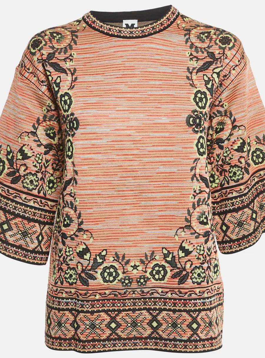 M Missoni Beige/Black Floral Pattern Knit Top M