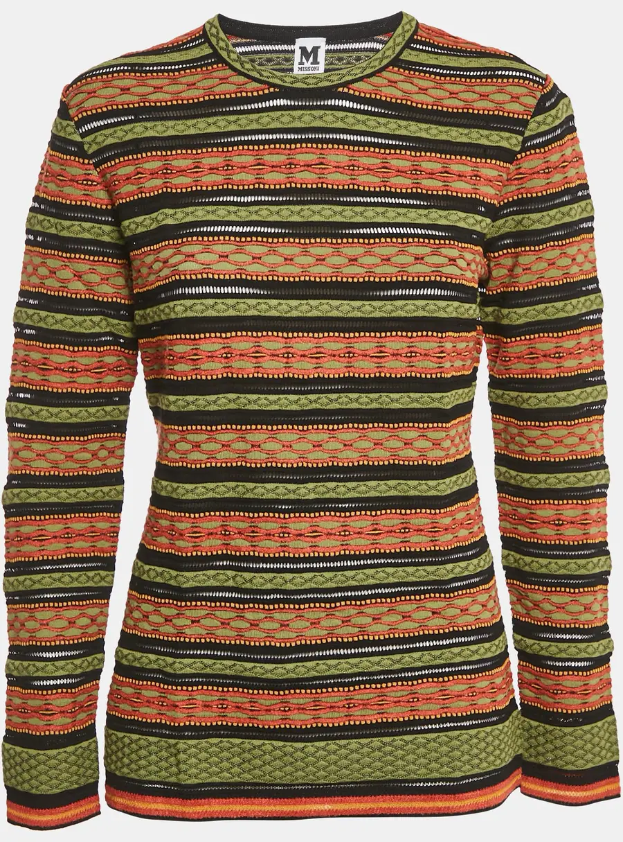 M Missoni Green/Black Patterned Knit Long Sleeve Top L