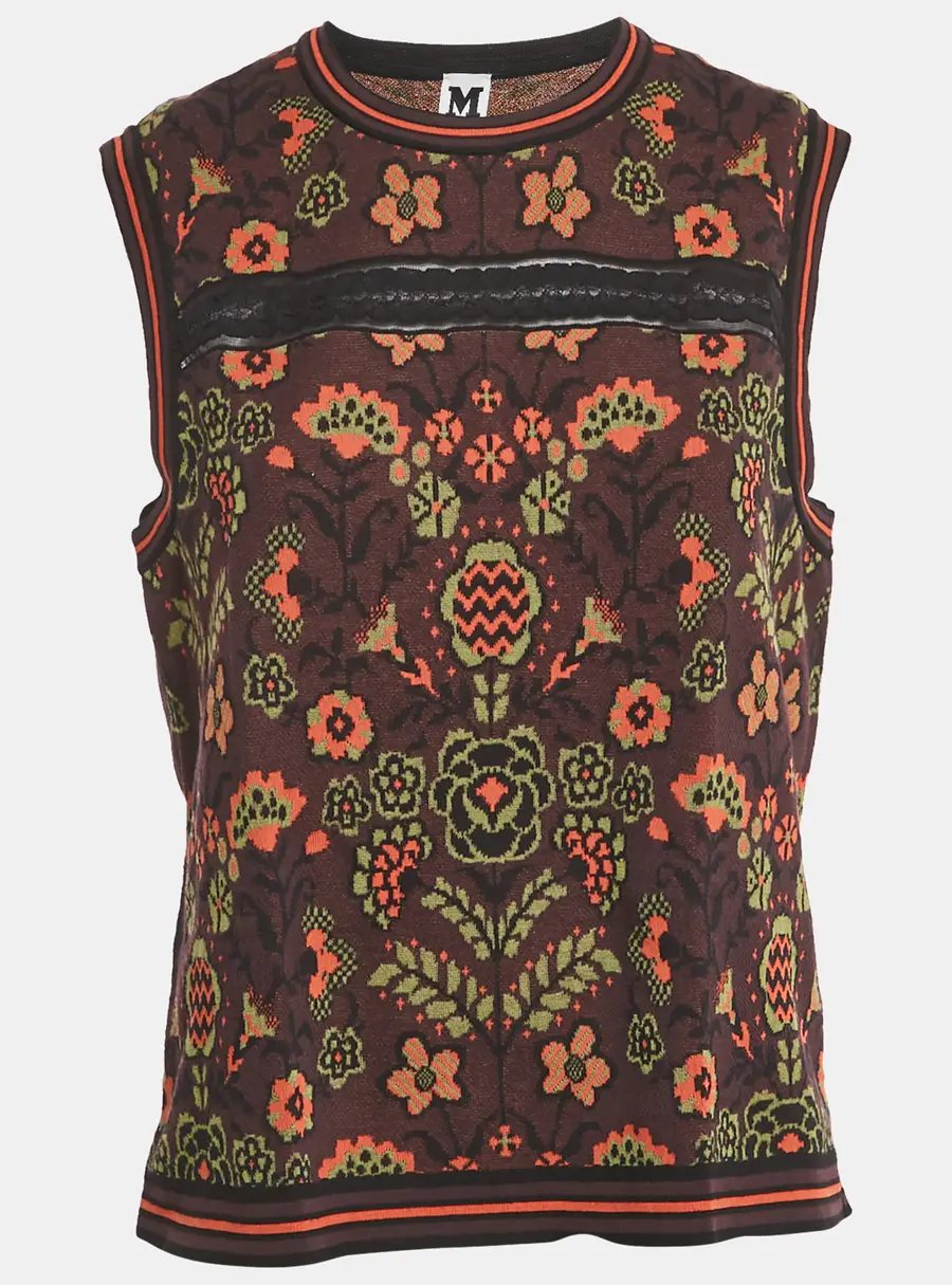 M Missoni Burgundy Floral Pattern Knit Sleeveless Top L