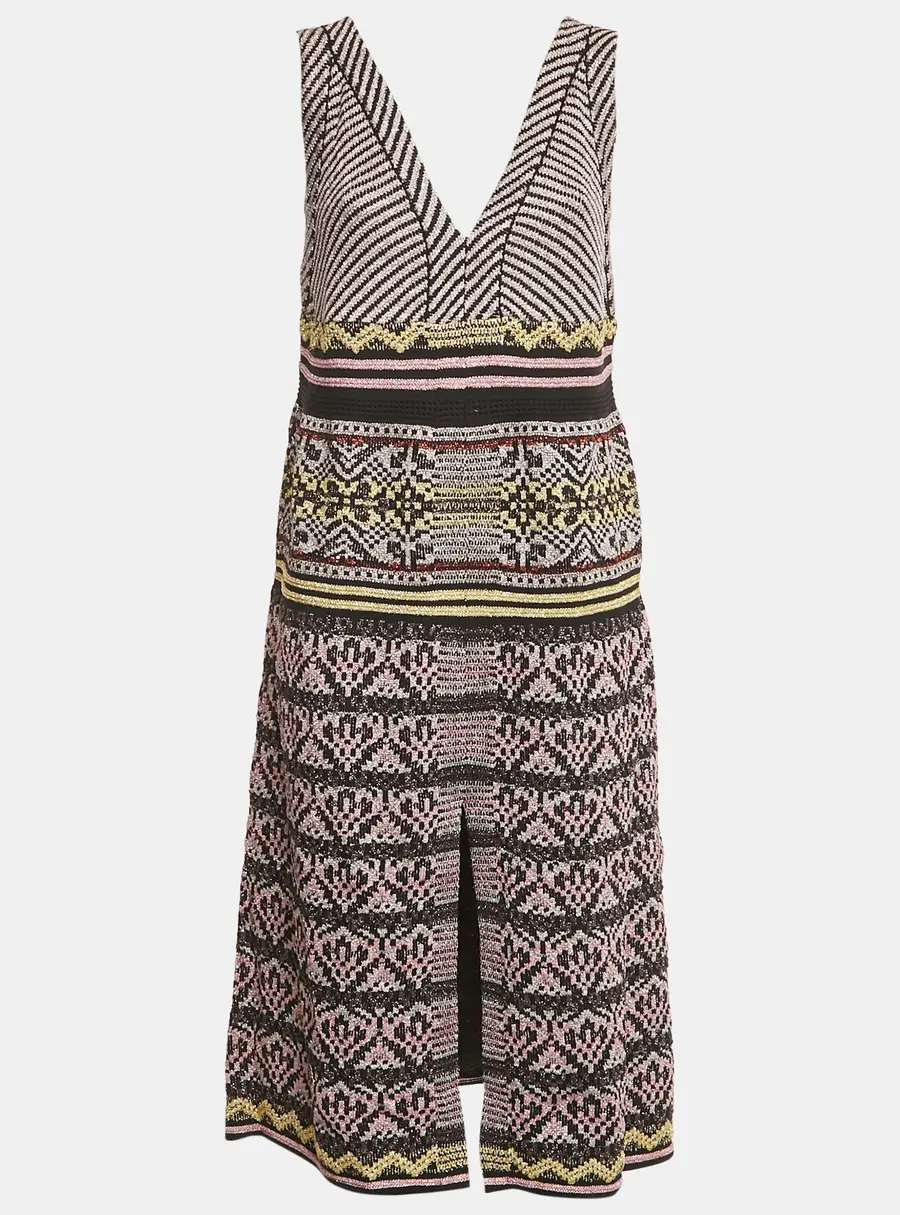 M Missoni Metallic Lurex Patterned Knit V-Neck Sleeveless Dress L