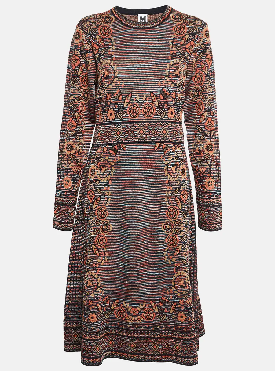 M Missoni Patterned Knit Long Sleeve Midi Dress L