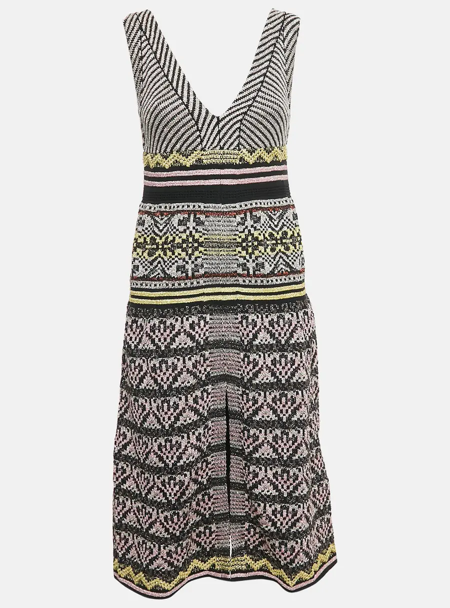 M Missoni Multicolor Patterned Lurex Knit V-Neck Sleeveless Dress S