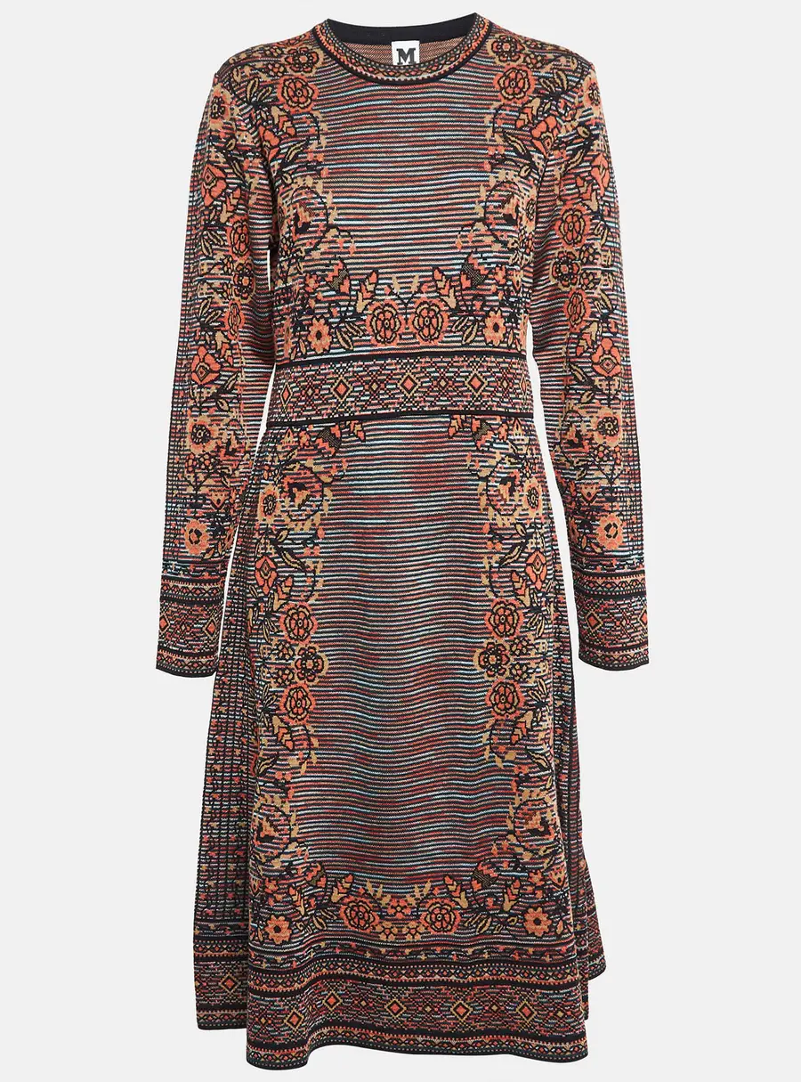 M Missoni Patterned Knit Long Sleeve Midi Dress S