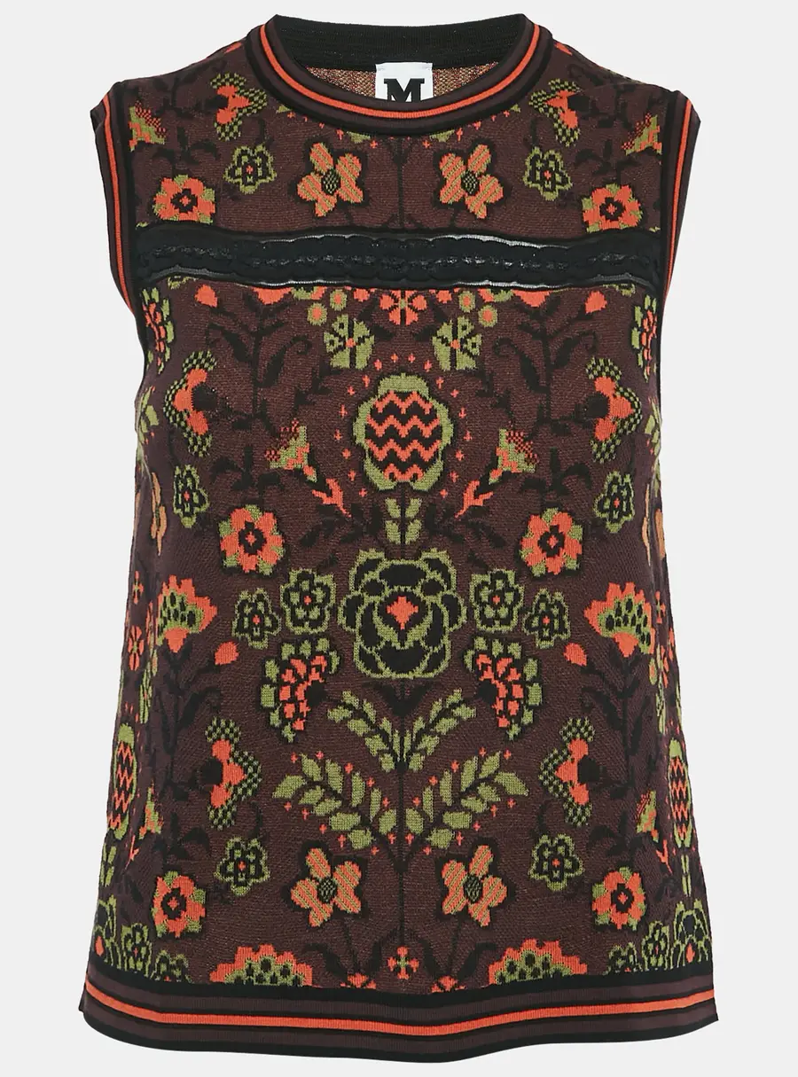 M Missoni Burgundy/Multicolor Patterned Cotton Knit Sleeveless Top M