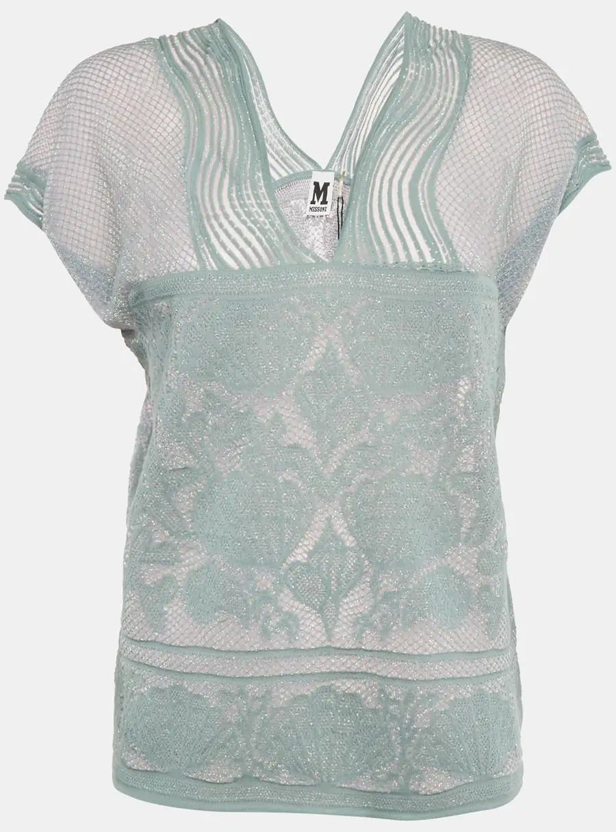 M Missoni Teal Blue Lures Knit V-Neck Top M