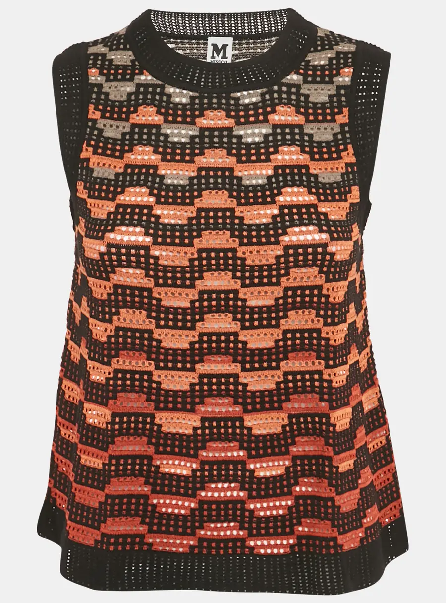 M Missoni Orange/Black Knit Sleeveless Top S