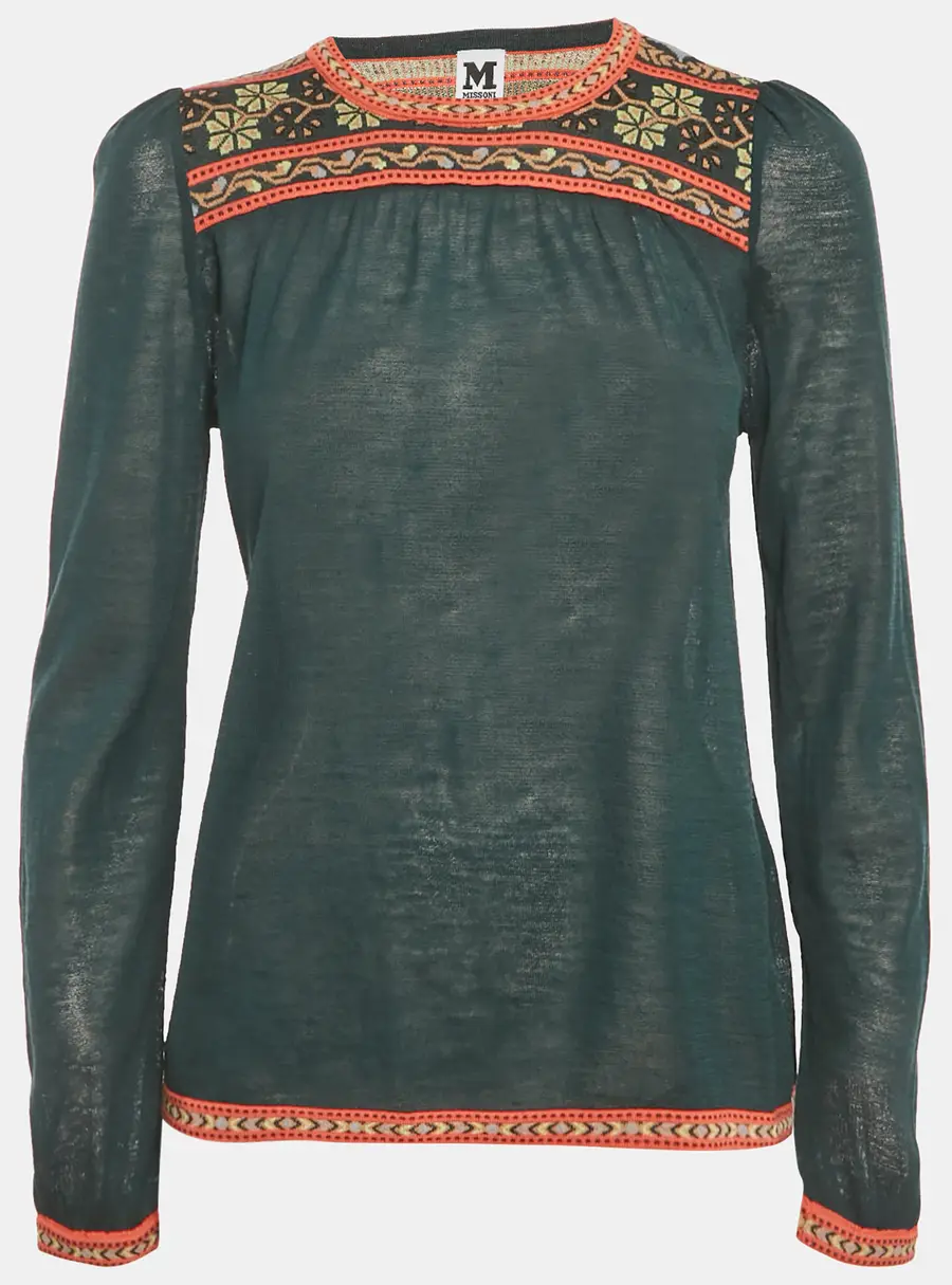 M Missoni Dark Green Knit Full Sleeve Top S