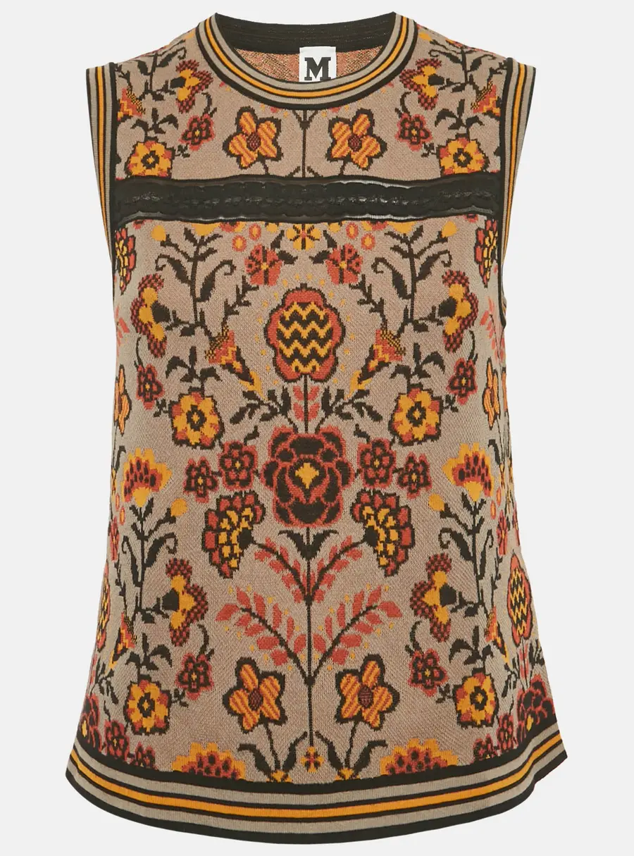 M Missoni Brown Floral Pattern Knit Sleeveless Top L